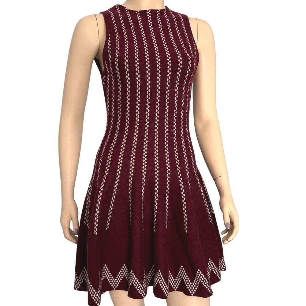 J.O.A. Intarsia Fit and Flare skater sleeveless wine‎ sweater dress small